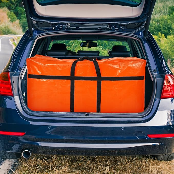 4 Pcs 96 Gallon Extra Large Moving Bags Heavy Duty Storage Bag with Strong Zipper Handle Foldable XXL Jumbo Storage Tote Packing Moving Box for College Dorm Travel Cloth Duffle (Orange)