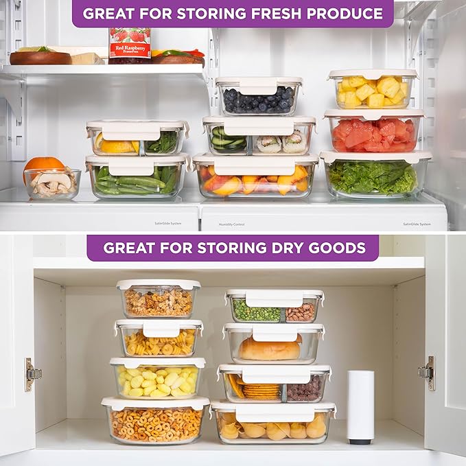 HOLDN’ STORAGE Vacuum Food Storage Container, 1480 ml Rectangular Glass Container - Keep Food Fresh Longer, BPA-Free Glass, Leak-Proof, Ideal for Meal Prep, Marinating