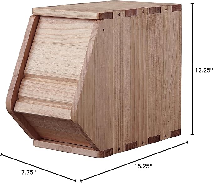 Stackable Solid Wood Storage Chest,Hall Entryway Cabinet,Bins with Lids,Modular Wooden Multi-use Box,Closet Storage Organizers,Drawers,Potato,Onion,Bread,Classify by Items,7.75”W(1 Pack)