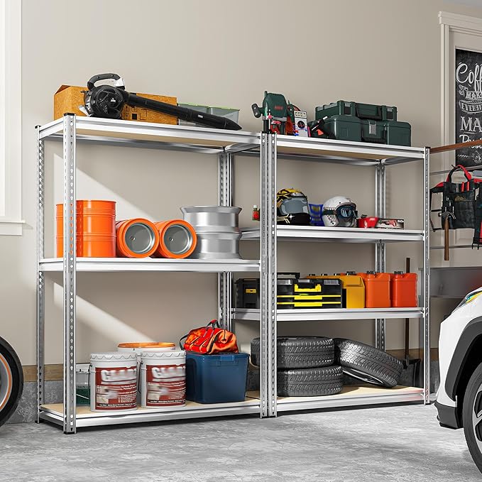 REIBII Storage Shelves Adjustable Metal Shelving 1600LBS Garage Shelves Industrial Metal Shelves 4 Tier Garage Shelving for Pantry Closet Kitchen Basement, Sliver, 11.8" D x 23.6" W x 56.7" H