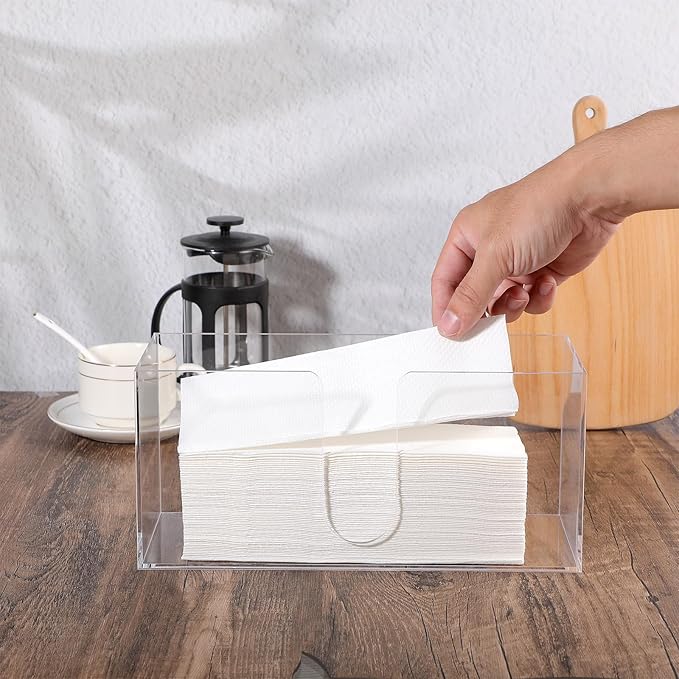 Wanmu Acrylic Countertop Paper Towel Dispenser, Clear Paper Towel Tray for Bathroom, Kitchen, Countertop, Guest Napkin Holder for Z-fold, C-fold, MultiFold Trifold Paper Towels