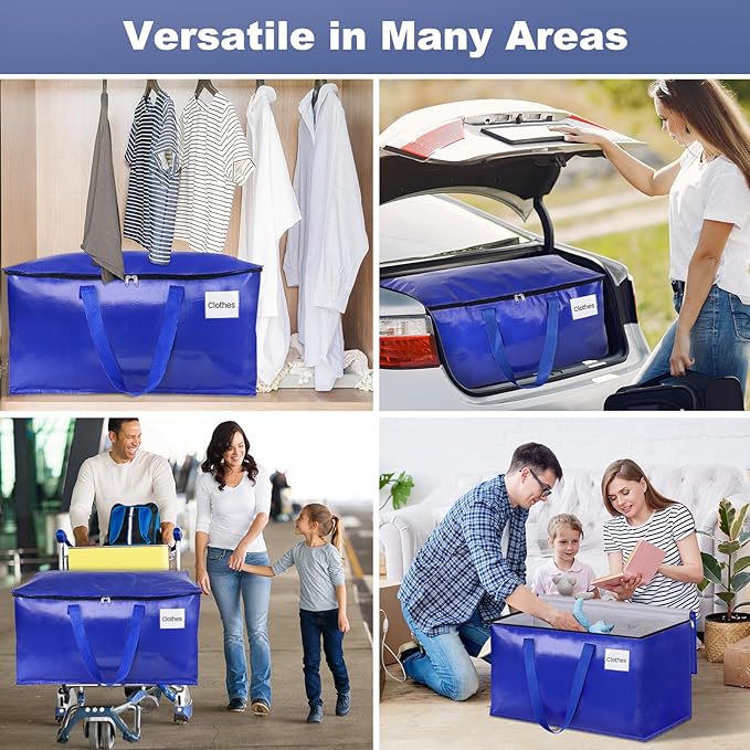 StorageRight Moving Bags-Heavy Duty Moving Boxes, Storage Totes with Zipper, Reinforced Handles and Tag Pocket-Collapsible Moving Supplies for moving, Storage and Travel 93L(Blue-6 Pack)
