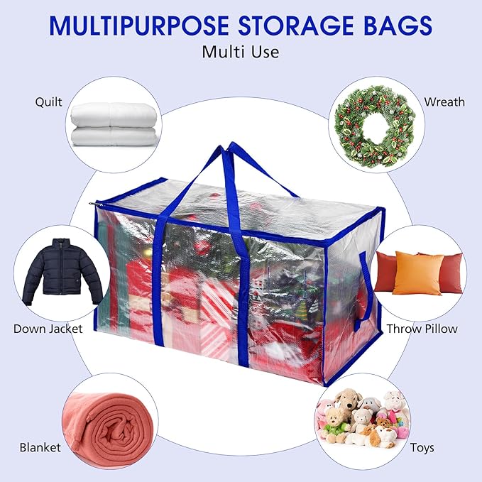 Aliceset 12-Pack Clear Moving Bags 90.84L Heavy Duty Extra Large Storage Totes with Reinforced Handles & Zippers, for Moving, College Dorm, Traveling(Royal Blue)