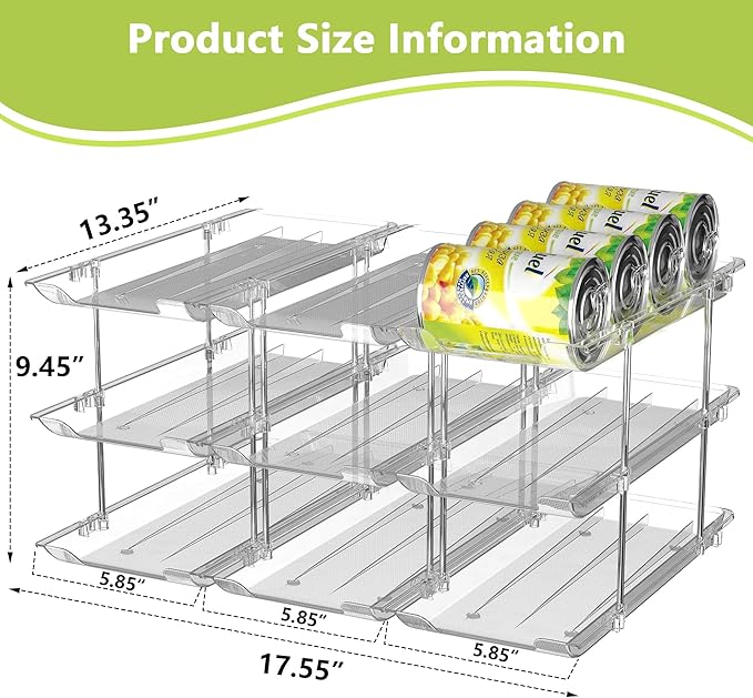 Can Organizer for Pantry Soda Can Organizer Automatic Rolling Food Pantry Storage Rack Can Dispenser for Fridge Holds 72 Cans, Fits 5.8-Inch Soda and Can, Set of 18