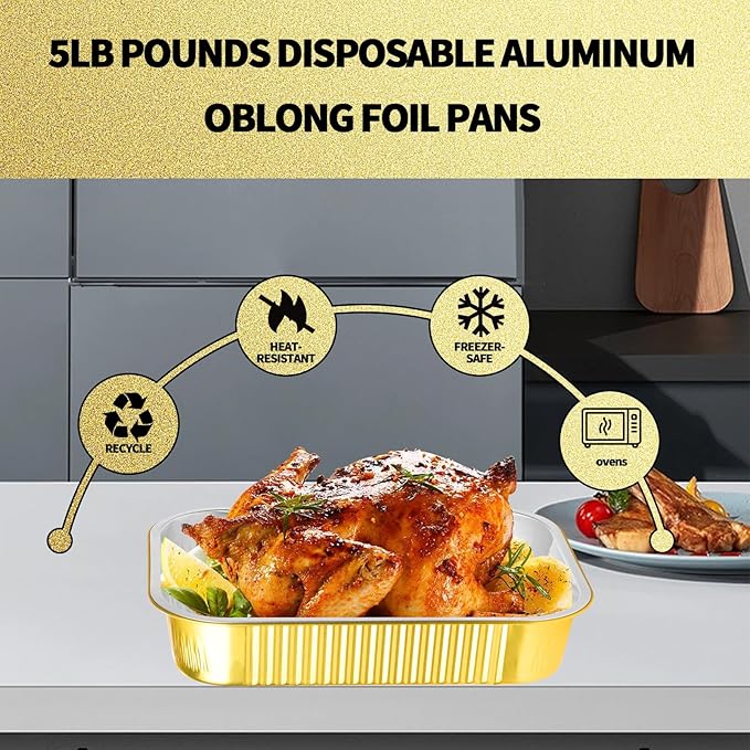 15 Pack 9x13 Gold Aluminum Foil Pans with Lids Heavy Duty, 13"×9"×2.4" Foil Food Containers with Lids, Disposable Tin Foil Pans for Baking, Meal Prep, Freezer, Heating and Takeout