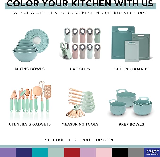 COOK WITH COLOR Mixing Bowls with Lids - 12 Piece Plastic Nesting Bowls Set includes 6 Prep Bowls and 6 Lids, Rhombus Design - Microwave Safe (Mint)