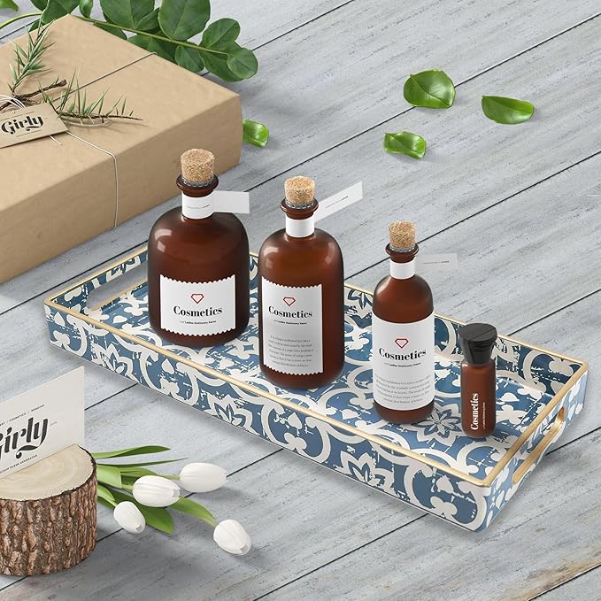 Leemxiiny Bathroom Vanity Tray for Countertop, Small Plastic Toilet Tank Tray Versatile Storage & Organization Tray for Makeup, Perfume, Desk, Kitchen, Candles, 13.7"x6"x1.4", 35Boho1