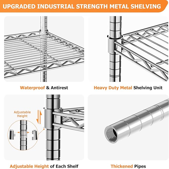 Storage Shelves Heavy Duty, 4 PCS 36" L x 14" W x 72" H Garage Wire Shelving Unit Loads 1750LBS, 5-Tier Adjustable Metal Industrial Utility Shelf Rack for Kitchen, Laundry Room, Warehouse, Basement