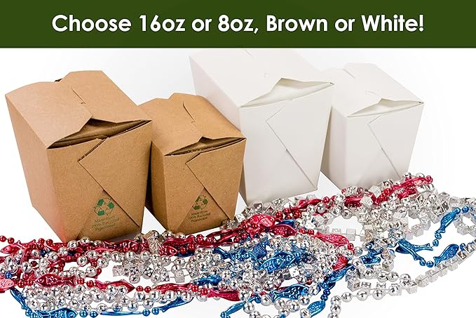 100% Recyclable 8oz White Small Chinese Take Out Boxes 50pk. Leakproof Greaseproof To-Go Containers For Restaurants Event Parties Food Service. Value Bulk Pack Microwaveable and Stackable Meal Pails.