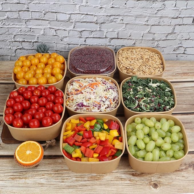 JAYEEY 40 oz Disposable Kraft paper bowls with lids,Food containers Soup Bowls Party Supplies Treat Bowls 50 Pack
