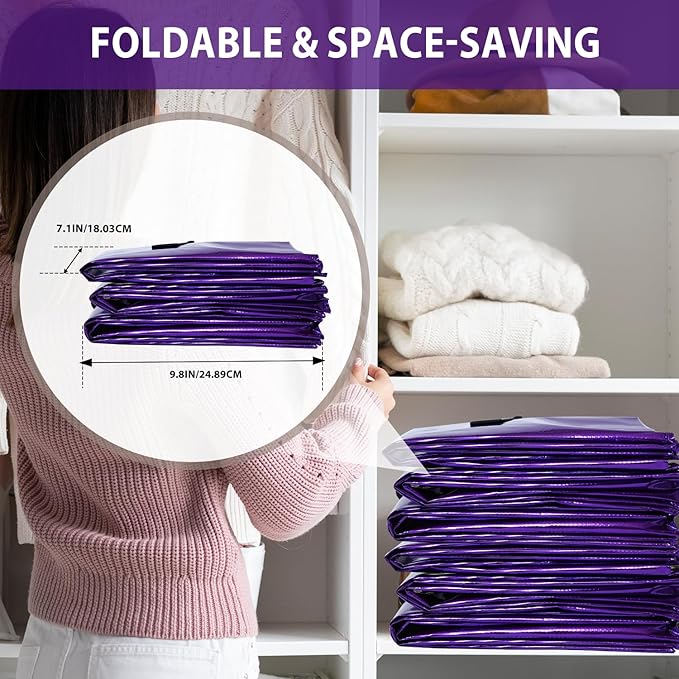 6 Pack Moving Bags Heavy Duty, Extra Large Moving Bags, Moving Supplies, Storage Bags with Handles and Zippers, Waterproof Totes for Storage Saving Packaging Shipping and Travel(Laser Purple)