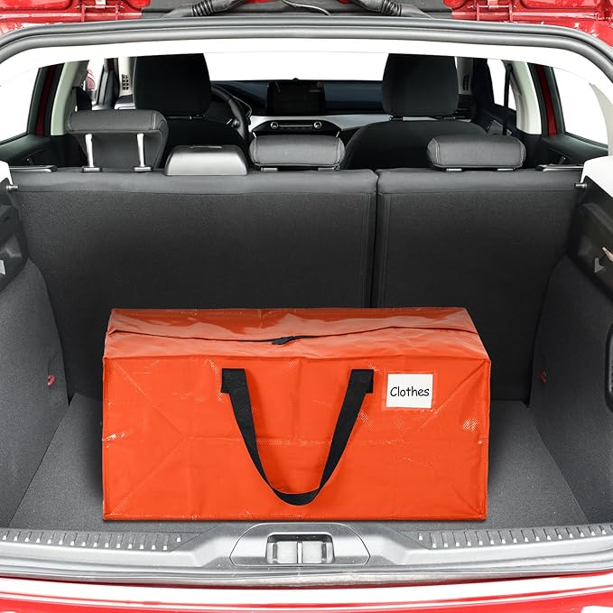 4 Pcs 24 Gallon Extra Large Moving Bags Heavy Duty Storage Bag with Strong Zipper Handle Foldable XXL Jumbo Storage Tote Packing Moving Box for College Dorm Travel Cloth Duffle (Orange)