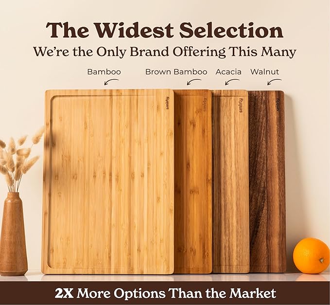 SMIRLY Wood Cutting Boards For Kitchen - Bamboo Cutting Boards For Kitchen Cutting Board, Bamboo Cutting Board Set, Chopping Board, Butcher Block, Small Wooden Cutting Board Set