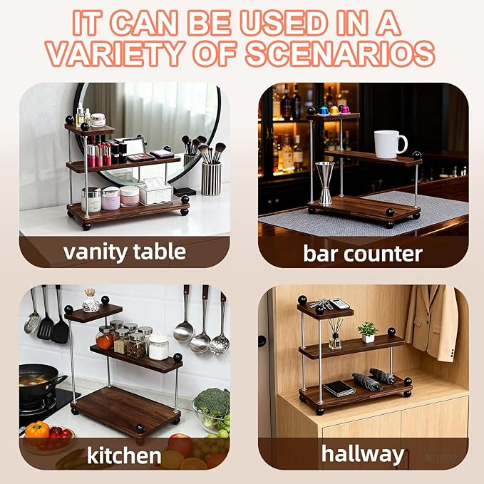Countertop Organizer Organization, 3-Tier Moveable Corner Shelf Organizer, Easy to Assemble,Suitable for Various Locations Such as Kitchens, Bathrooms, Over Sink and Coffee Areas(Brown)