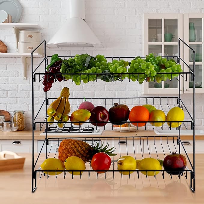 LEIFIDE 3 Tier Snack Basket, 24 x 14.9 x 23.2 Inch Candy Display Rack, Metal Wire Countertop Concession Stand Supplies for Office, Pantry, Kitchen, Bathroom