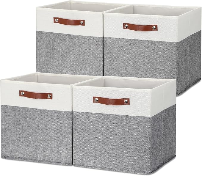 HNZIGE 13x13 Foldable Storage Bins Set of 4 Storage Cubes Fabric Storage Baskets for Shelves with Handles Organizer for Toy Nursery Closet Bedroom