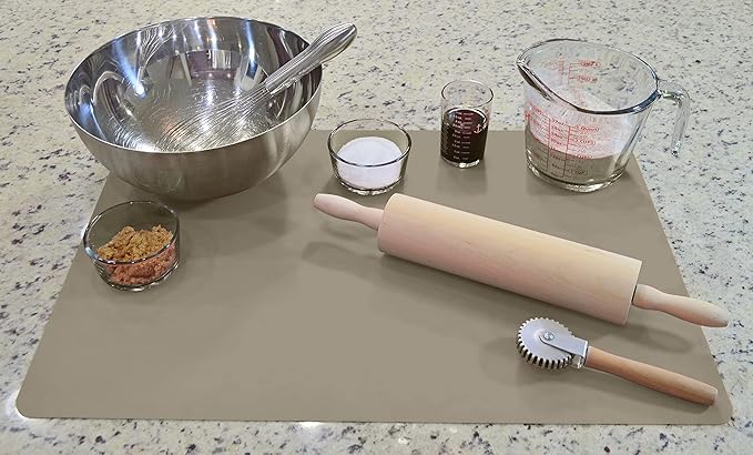 GASARÉ, Set of 2, Extra Large, Thick, Silicone Mats for Kitchen Counter, Heat Resistant Mats, Countertop Protector, Non-Slip, Easy to Clean, 25 x 17 Inches x 1.4mm, Taupe