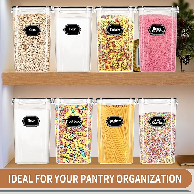 PRAKI Extra Large Tall Airtight Food Storage Containers 6.5L / 220oz, BPA Free, 4pcs Pantry Kitchen Organizers and Storage for Flour, Sugar, Plastic Flour Container with 20 Labels & Maker