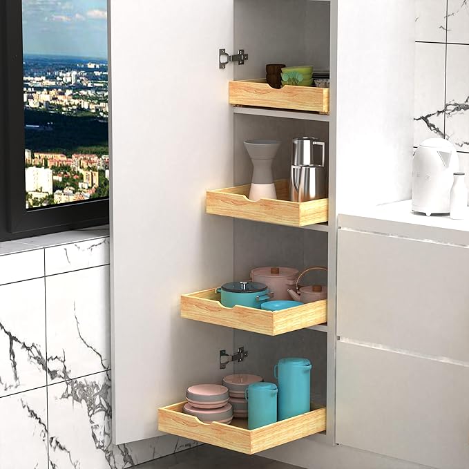 SITOO Fully Assembled Pull Out Cabinet Drawer, Wood Pull Out Cabinet Organizer, Soft Close Slide Out Pull Out Drawers for Kitchen Cabinets, Fast and Easy DIY Installation, 18”W x 21”D