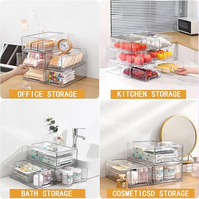 clear Drawer-Type Plastic Storage Box Bins Organizer,Family First Aid Kits Medicine cabinet Box Organizer,Closet ,Shelf,Ointments, Adhesive Bandages,Cosmetics,Office Items (clear, 6L)