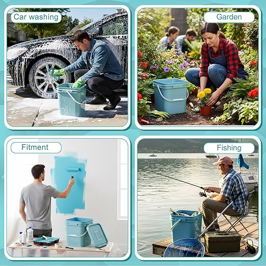 Mumufy 3 Pcs 3.5 Gallon Square Food Grade Bucket with Lid Square Bucket Pail with Plastic Handles for Storing Dry Food, Charcoal, Camping, Fishing (Aqua)