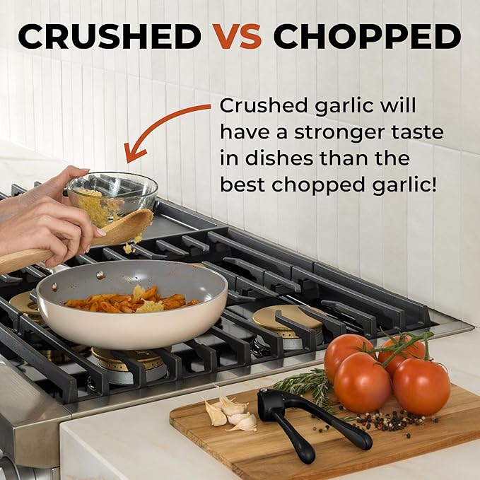 Zulay Kitchen Premium Garlic Press - Durable Garlic Masher with Soft, Easy to Squeeze Handle - Garlic Mincer Tool - Sturdy Easy to Clean Garlic Crusher (Black)