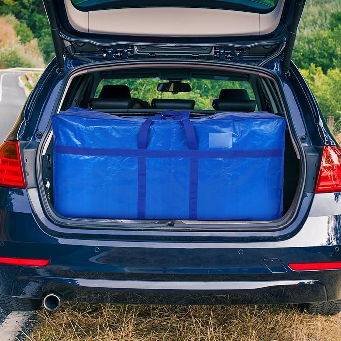 6 Pcs 66 Gallon Extra Large Moving Bags Heavy Duty Storage Bag with Strong Zipper Handle Foldable XXL Jumbo Storage Tote Packing Moving Box for College Dorm Travel Cloth Duffle (Blue)