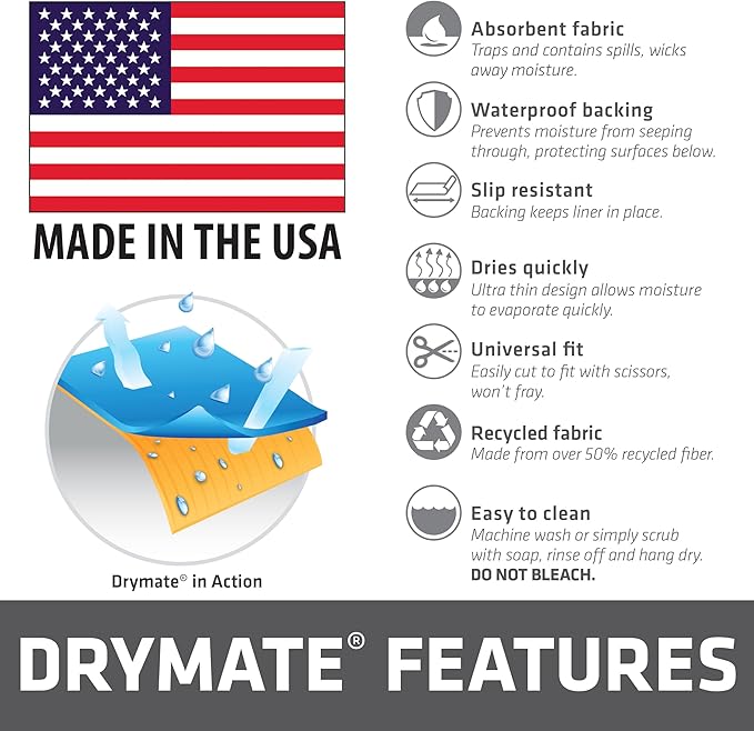 Drymate Premium Luxury Shelf & Drawer Liner, Thick Cushioned Fabric, Non-Adhesive, Absorbent, Waterproof, Slip-Resistant, Liners for Kitchen Cabinets, Cupboards (USA Made)(12”x59”)(24-Pack)(White)