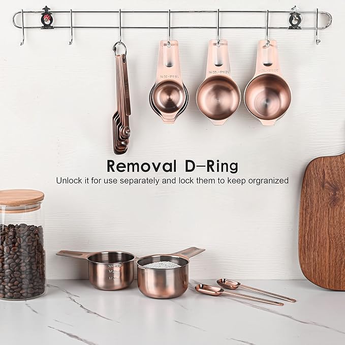 zoyizi Copper Measuring Cups Set 7, Stainless Steel Measuring Cups for Kitchen & Baking, Metric & US Measuring Tools for Dry and Liquid, Metal Measure Cups with 1/8, 1/4, 1/3, 2/3, 3/4 Cup