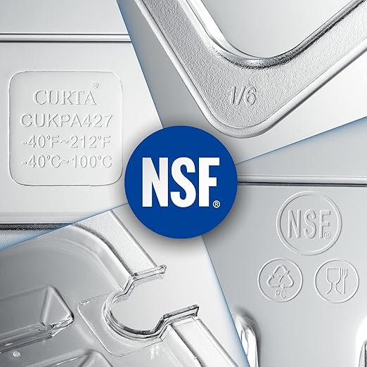 CURTA 6 Pack NSF Commercial Food Pan Cover, Full Size Clear Polycarbonate Notched Lid with Handle for Commercial Food Pan, Dishwasher & Freezer Safe Plastic Clear