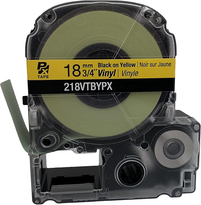 LABELWORKS 218VTBYPX Tape Cartridge - Black on Yellow Flexible and Durable Vinyl Industrial Label Maker Tape - 3/4" (18MM) Wide, 22.9 ft