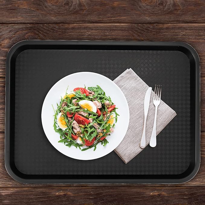 HEIHAK 10 Pack Plastic Fast Food Tray, 16 x 12 Inch Plastic Cafeteria Trays with Textured Surface, Rectangular Fast Food Serving Trays for Serving and Carrying Food in Restaurant Cafeteria