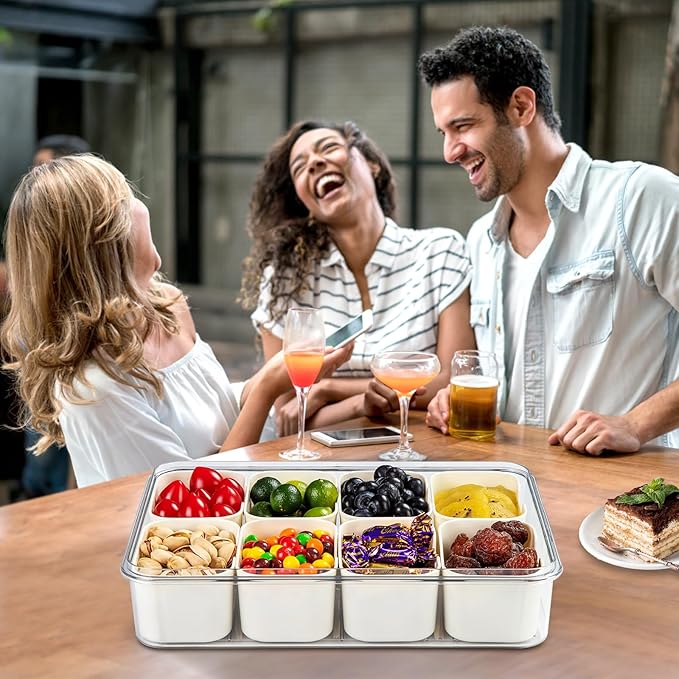 Snack Box Container,Divided Serving Tray with Lid and Handle, Snackle box Charcuterie for Portable Snack Platters - Clear Organizer for Candy,Fruits,Nuts,Snacks-for Party,Entertaining,Picnic