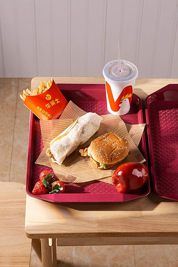 Eslite Plastic Fast Food Serving Tray,16.95 by 11.82-Inch,Set of 12 (Red)