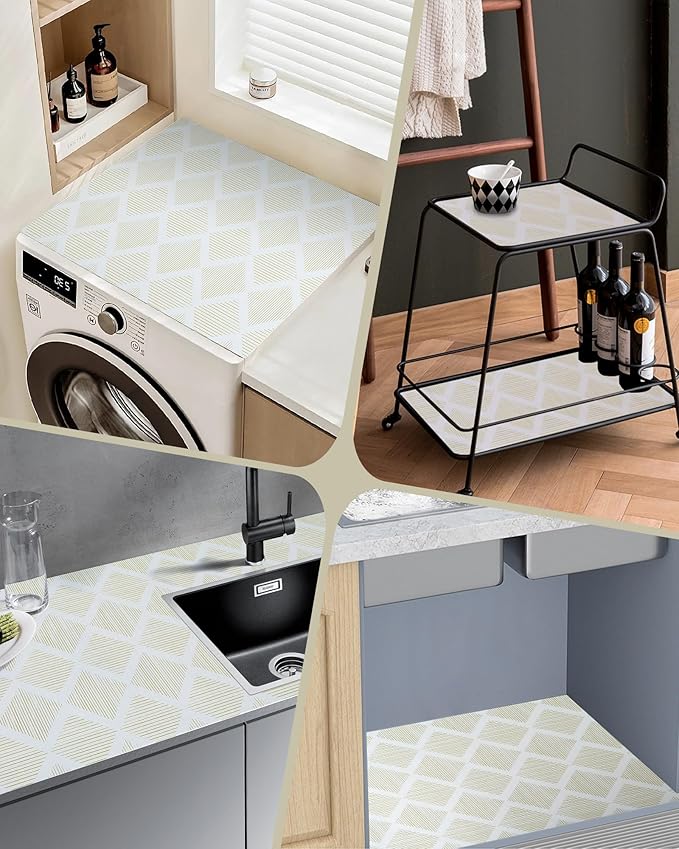 Drawer and Shelf Liner for Kitchen 11.8in x 20FT, Non-Slip Non-Adhesive Cabinet Liners for Cupboard, Dresser, Shelves, Tool Box, Pantry, Thickened Easy Install, Strong Grip, Yellow&White