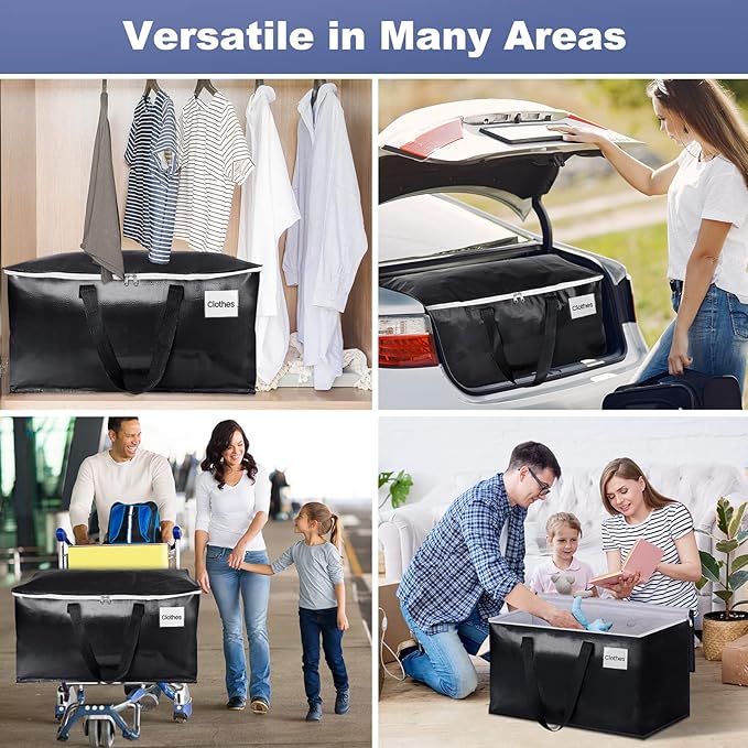 StorageRight Heavy Duty Moving Boxes-Moving Bags with Zipper, Reinforced Handles and Tag Pocket-Collapsible Moving Supplies-Totes for Storage Great for moving, Storage and Travel 93L(Black-4 Pack)
