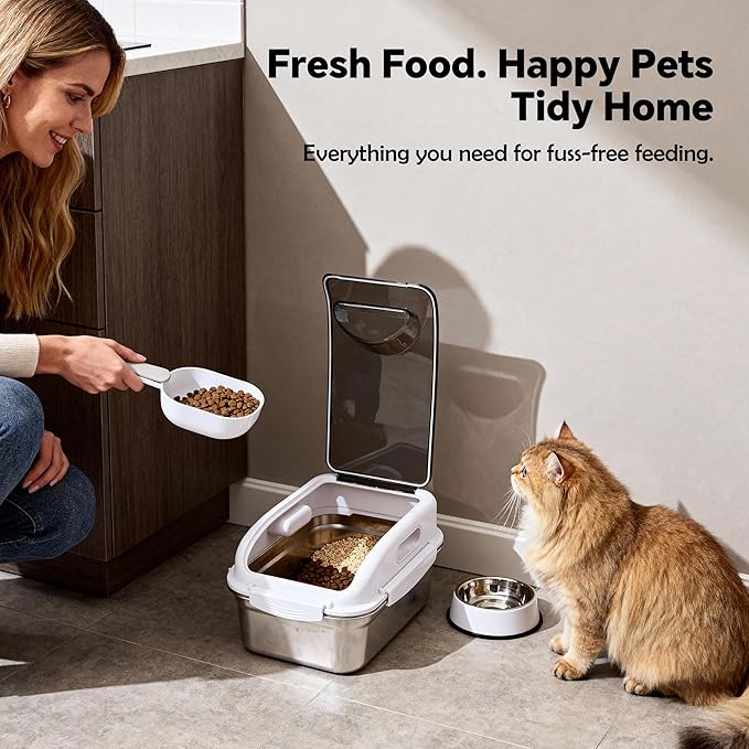 304 Stainless Steel Dog Food Storage Container with Lid for Cat Bird Pet Dry Food Treats, Airtight Mouse Proof Small Storage Bin Fits Up To 7 Lbs, Coming With Scoop