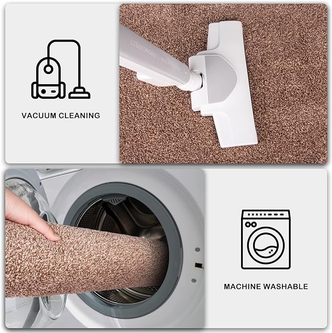 PURRUGS Easy Care Area Rug 4ft x 6ft, Non-Slip Machine Washable Entryway Rug, Dog Door Mat, Stain Resistant Accent Rug for Hallway, Living Room, Bedroom and Mudroom, Brown-Light Cream