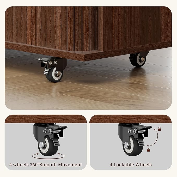 DHH Rolling Kitchen Island with Drop Leaf Countertop&Ample Storage - 39.4" Small Mobile Kitchen Cart On Wheels with Sliding Door,Drawers,Spice Rack & 2-Tier Storage (Walnut)