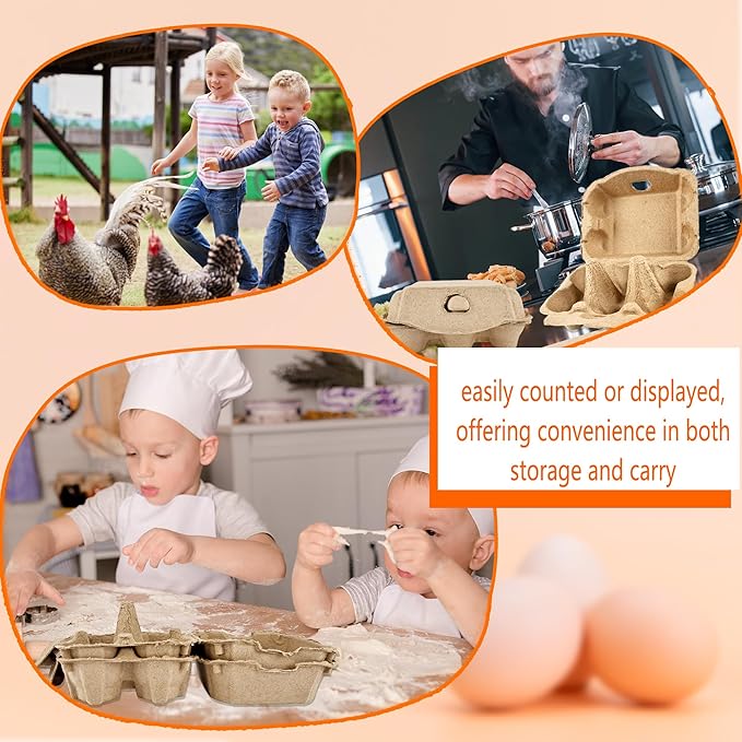 52 Pack Paper Egg Cartons Bulk 6 Count Natural Pulp Egg Containers 3 x 4 Style Square Chicken Cardboard Egg Tray Holder for Family Farm Market Chicken Farm Storing