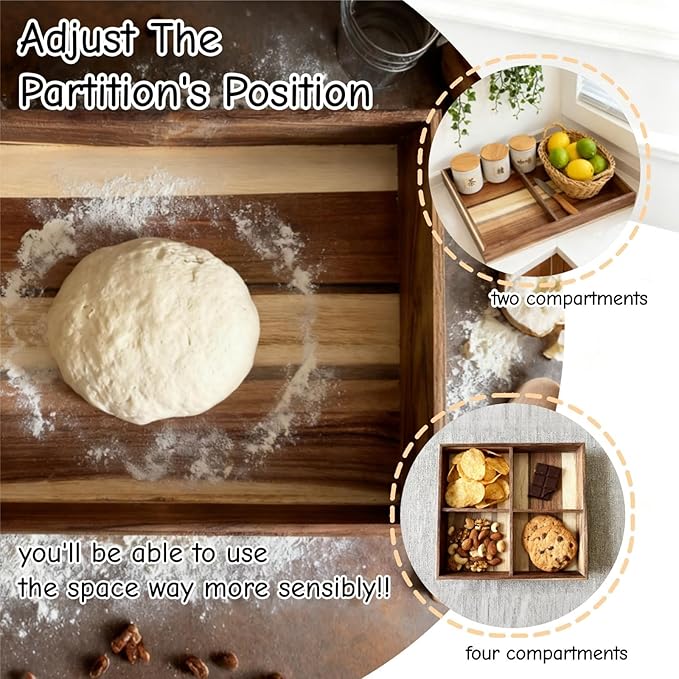 Jorivel 2 Pack Wooden Pizza Dough Proofing Box 16" x 12" w/Lids - Made From Natural Acacia Wood - Ideal Bread Proofing Box, Pizza Storage Container - Comes with 2 Adjustable Partitions & 1 Wood Shovel
