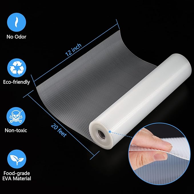 Shelf Liner,Non-Adhesive Drawer Liner,Food-Grade Material for Kitchen Cabinets Liner,Non-Slip Cupboard Liners Kitchen Drawer Liners Bathroom Shelves Liners (12 inches x 20 Feet x 4 Rolls)