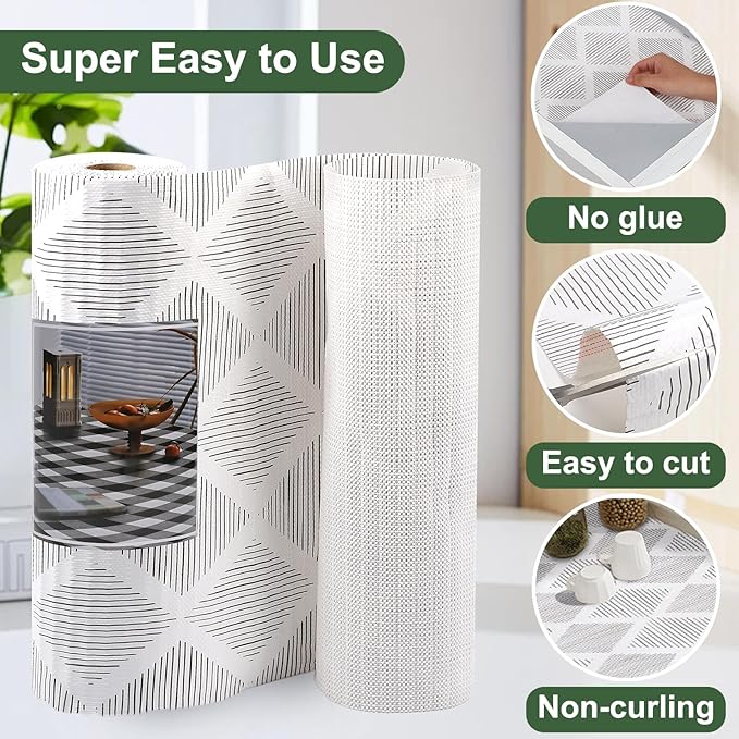 Shelf and Drawer Liners for Kitchen Cabinets Non-Adhesive 12" x20FT, Non-Slip Cabinet Liner, Waterproof Shelf Paper Thickened Washable Mats, Protection for Shelves, Cupboard, Pantry, Drawers, Dresser