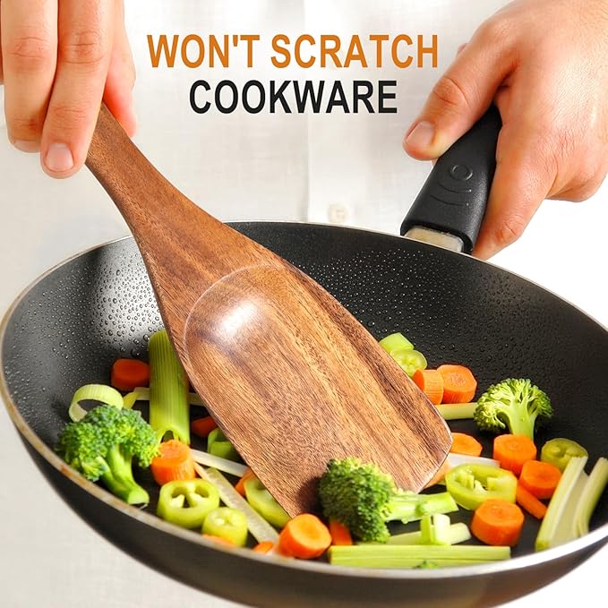 Multifunction Wooden Spatula Spoon, Great for Both Cooking and Serving, Mixing, Scoop, and Scrape, Nonstick Cookwares, BPA-Free, Heat Resistant Wood Spatula for Kitchen Use