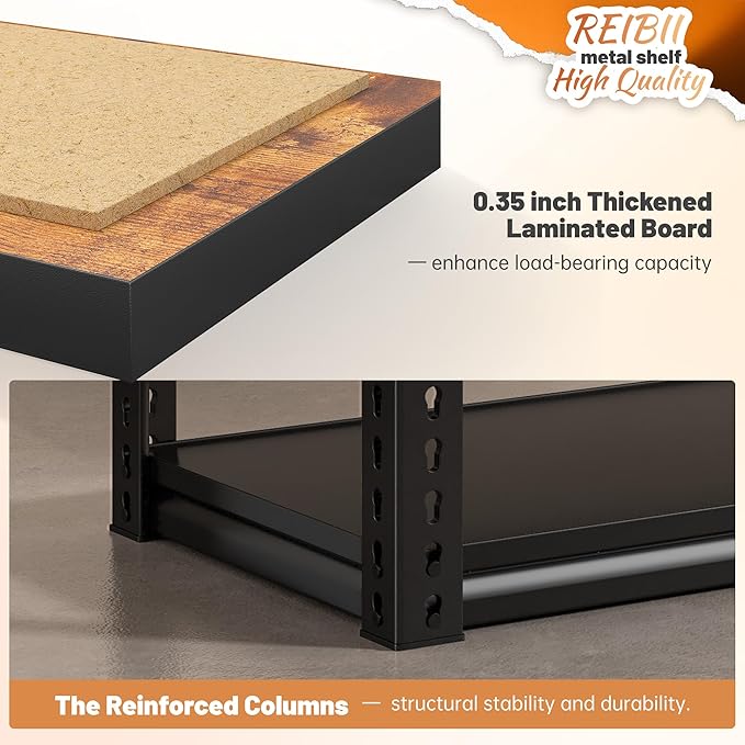 REIBII 5 Tier Storage Shelves, 2500LBS Adjustable Garage Shelving Unit, Metal Shelves for Pantry, Garage, Kitchen, Warehouse, Black, 65.74" H x 33.85" W x 15.35" D