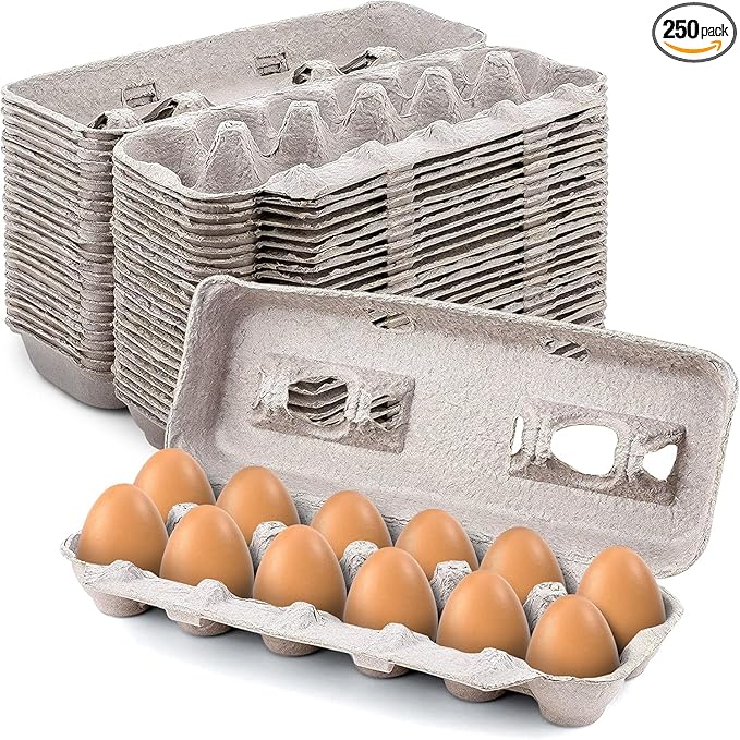 MT Products Blank Natural Pulp Egg Cartons Hold Twelve Eggs 11.50" x 4.2" x 1.25" - Perfect for Chicken Farm (Case of 250) - Made in USA