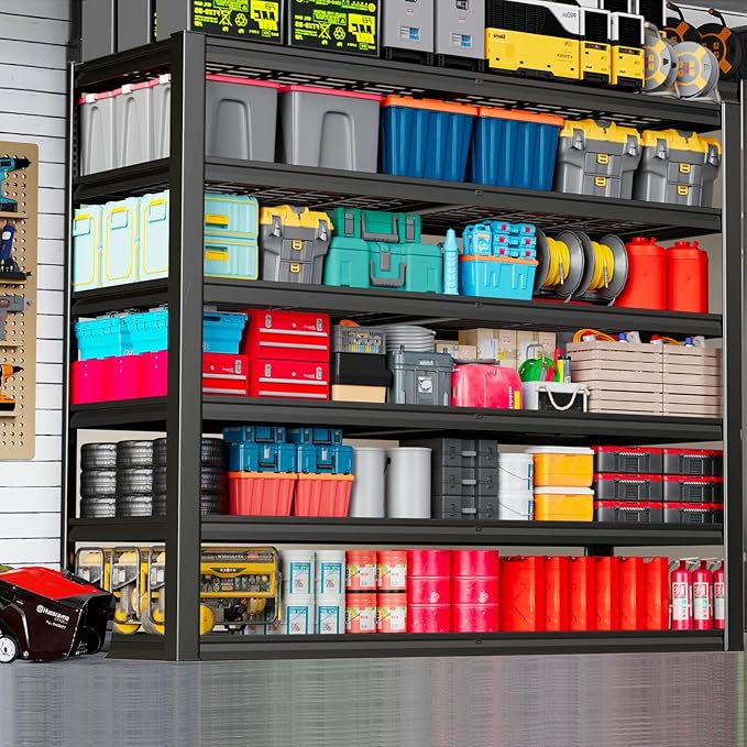 65" Wide Heavy Duty Garage Shelving Units, 6-Tier Deep Storage Shelves,Black Metal Garage Shelves,Steel Shelf,Large Storage Rack,Industrial Shelving for Shop, 65" W x 24" D x84 H,2 Pack