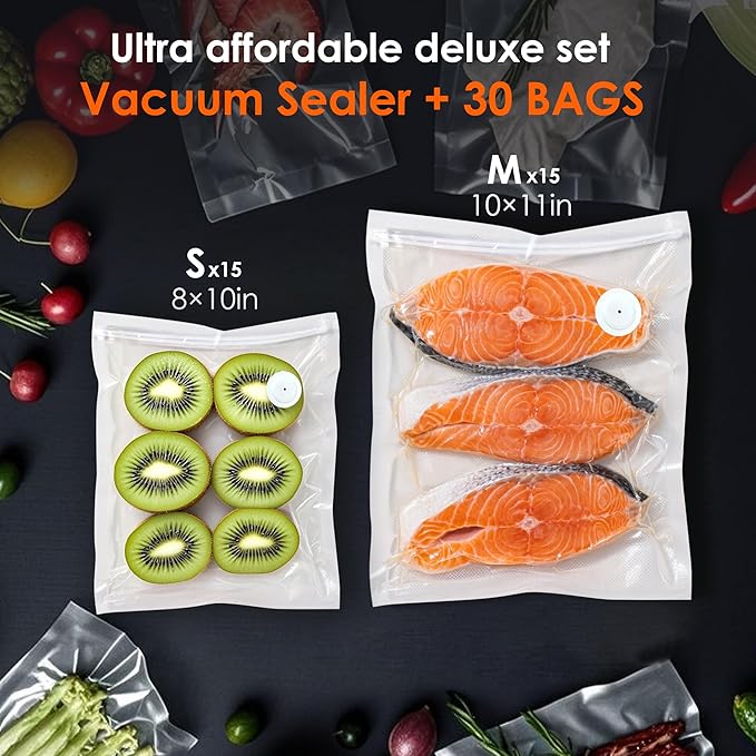 Compact Vacuum Sealer for Food (Contains 30 Reusable Seal Bags) Featuring LED Pressure Display, Ultimate Suction Power, Handheld Vacuum Sealer Machine, Portable Food Sealer