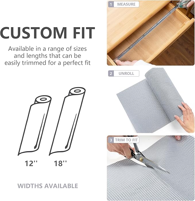 Shelf Cabinet Liner,Drawer Liners Non Adhesive Easiest Install Mat, Strong Grip Bottom,Easy Clean Non Slip Shelving Liner for Kitchen Cabinets (Grey, 12IN X 30FT)