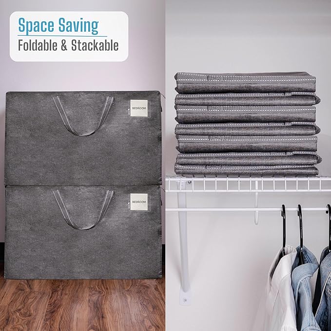 VENO 2 Pack Moving and Storage Bags, Heavy Duty, Alternative to Moving Boxes, Large Packing Totes Supplies for College Dorm Room with Zipper for Clothes, Wide Open Design (Dark Gray, 2 Pack)